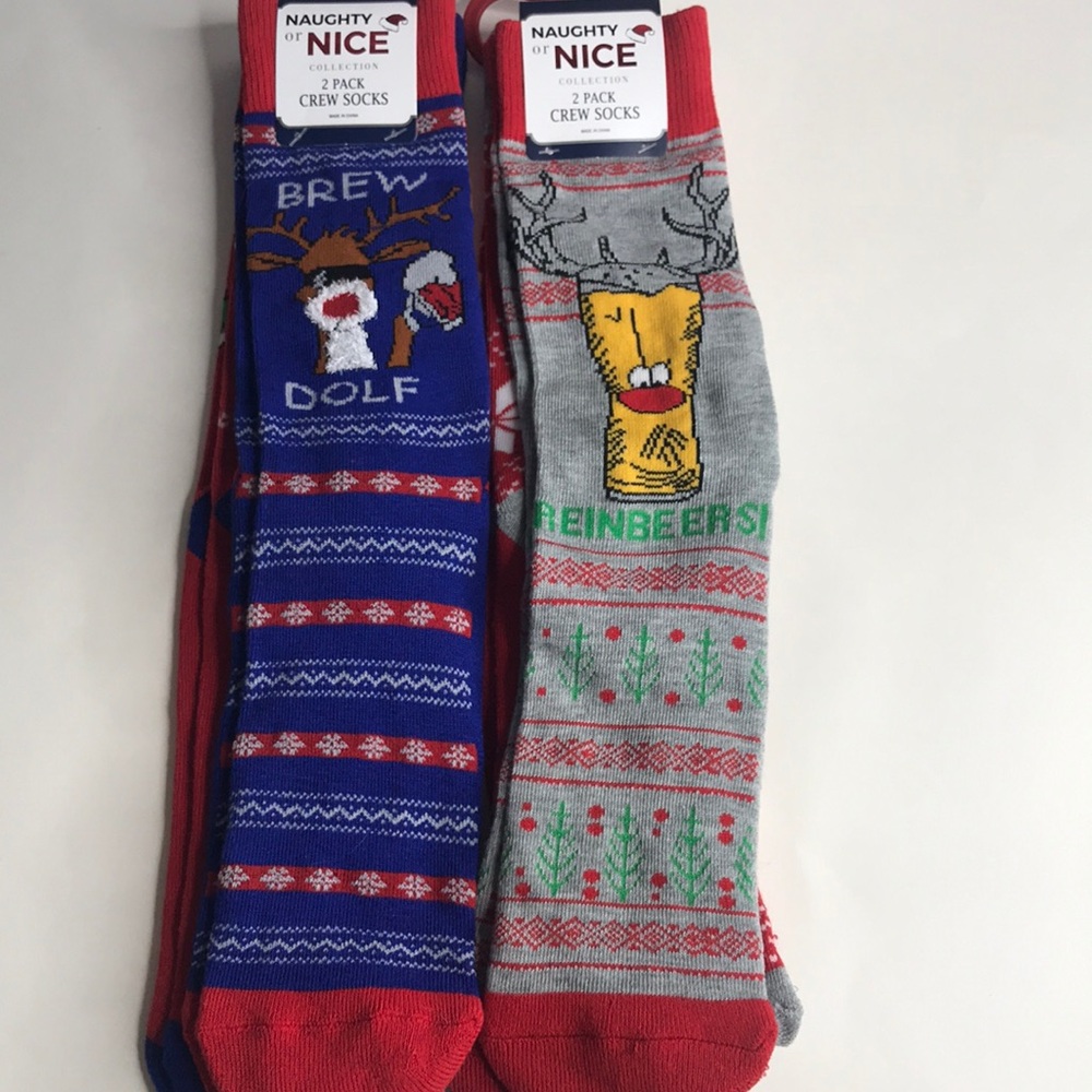 Men’s BEER Christmas Holiday Socks. 4 Pairs. Large